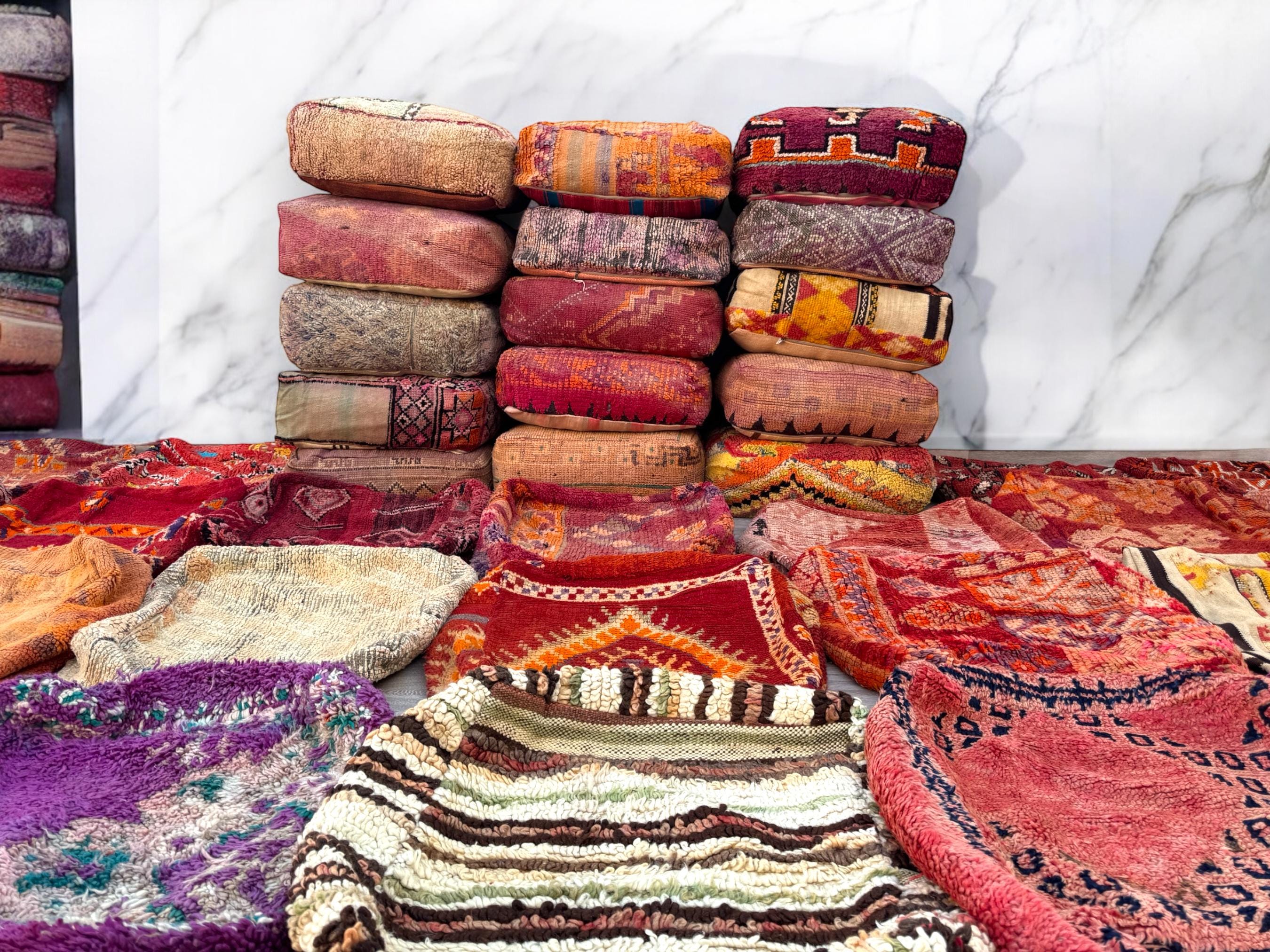 Moroccan Kilim Pouf Floor Pouf Vintage Moroccan Ottoman Square Pouf, Yoga Meditation Cushion, Outdoor colorful Kilim Pillows, Berber poufs