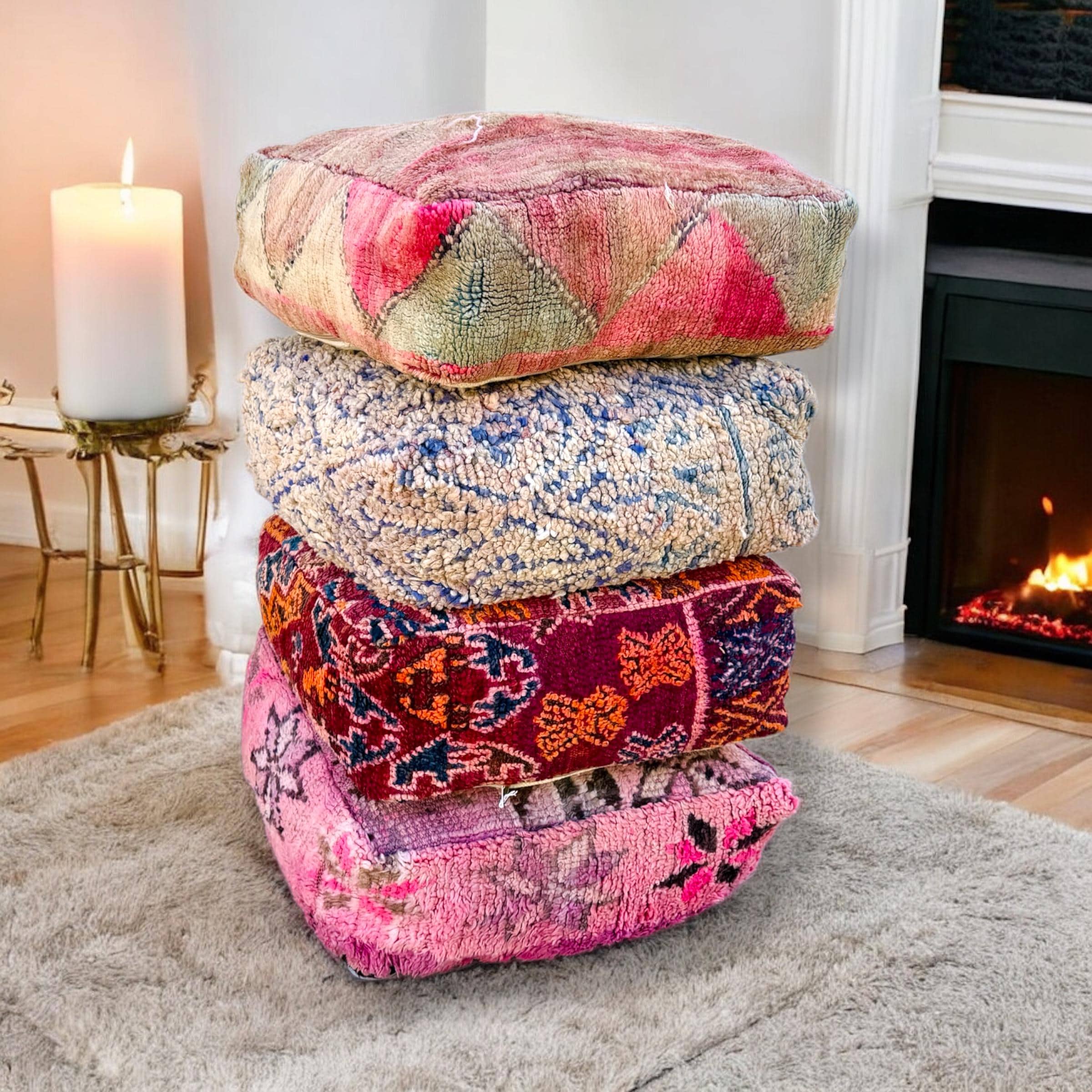 Moroccan Kilim Pouf Floor Pouf Vintage Moroccan Ottoman Square Pouf, Yoga Meditation Cushion, Outdoor colorful Kilim Pillows, Berber poufs