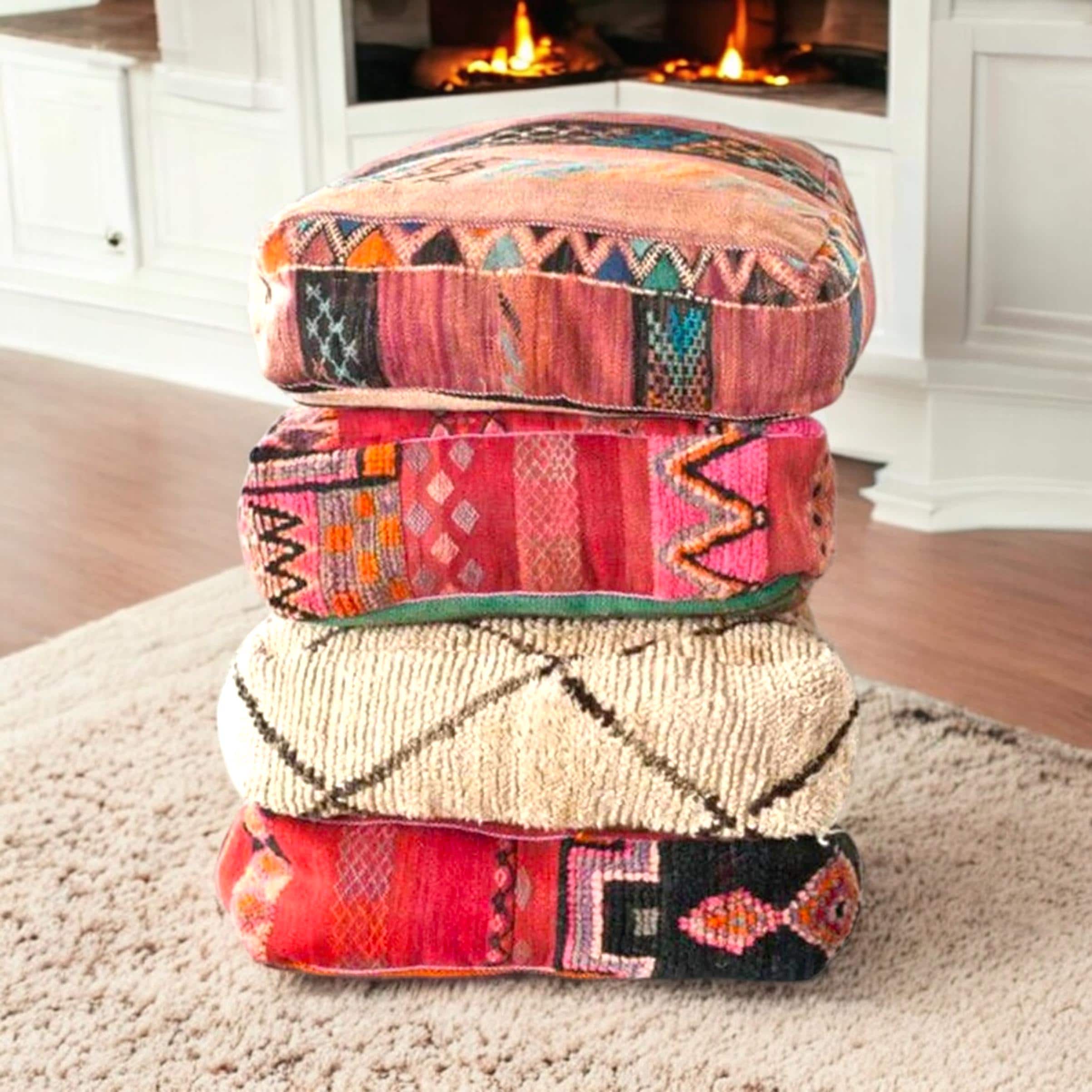Moroccan Kilim Pouf Floor Pouf Vintage Moroccan Ottoman Square Pouf, Yoga Meditation Cushion, Outdoor colorful Kilim Pillows, Berber poufs
