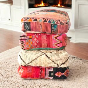 Moroccan Kilim Pouf Floor Pouf Vintage Moroccan Ottoman Square Pouf, Yoga Meditation Cushion, Outdoor colorful Kilim Pillows, Berber poufs