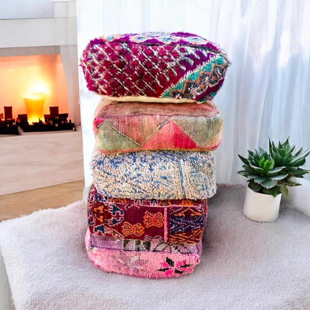 Moroccan Kilim Pouf Floor Pouf Vintage Moroccan Ottoman Square Pouf, Yoga Meditation Cushion, Outdoor colorful Kilim Pillows, Berber poufs