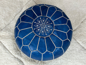 Moroccan POUF 50% OFF with White Stitching Leather Pouf Ottoman - Moroccan Leather Pouffe - Home Gifts - Wedding Gifts