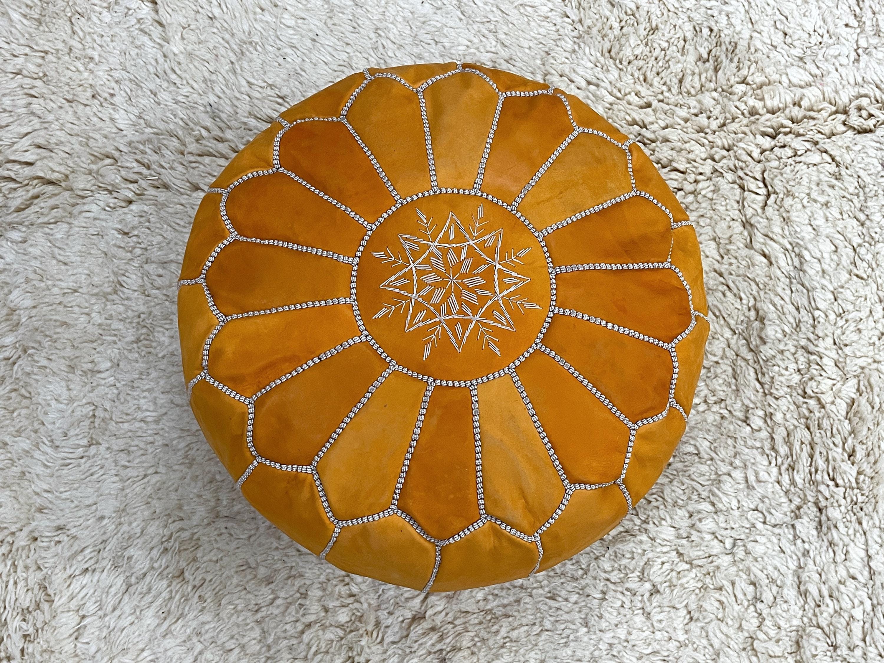 Moroccan POUF 50% OFF with White Stitching Leather Pouf Ottoman - Moroccan Leather Pouffe - Home Gifts - Wedding Gifts