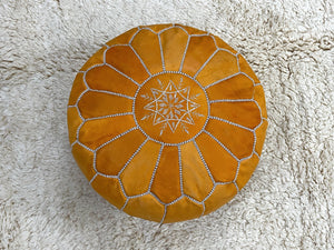 Moroccan POUF 50% OFF with White Stitching Leather Pouf Ottoman - Moroccan Leather Pouffe - Home Gifts - Wedding Gifts