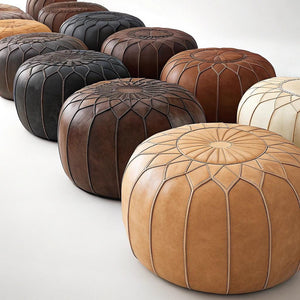 Moroccan POUF 50% OFF with White Stitching Leather Pouf Ottoman - Moroccan Leather Pouffe - Home Gifts - Wedding Gifts