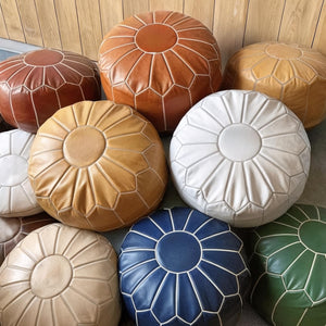 Moroccan POUF 50% OFF with White Stitching Leather Pouf Ottoman - Moroccan Leather Pouffe - Home Gifts - Wedding Gifts
