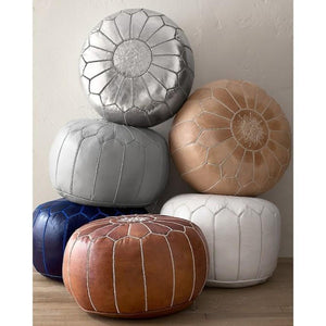 Moroccan POUF 50% OFF with White Stitching Leather Pouf Ottoman - Moroccan Leather Pouffe - Home Gifts - Wedding Gifts