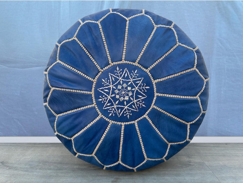 Moroccan POUF **70% OFF** with White Stitching Leather Pouf Ottoman Pouf Morrocan Leather Pouf Moroccan Pouffe, Home gifts, Wedding Gifts