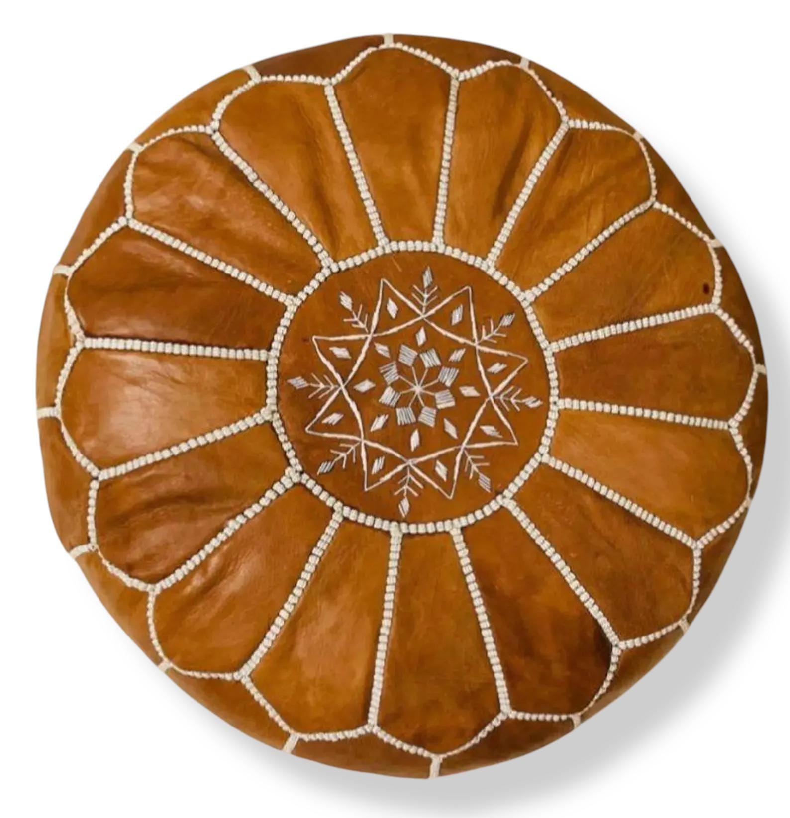 Moroccan POUF **70% OFF** with White Stitching Leather Pouf Ottoman Pouf Morrocan Leather Pouf Moroccan Pouffe, Home gifts, Wedding Gifts