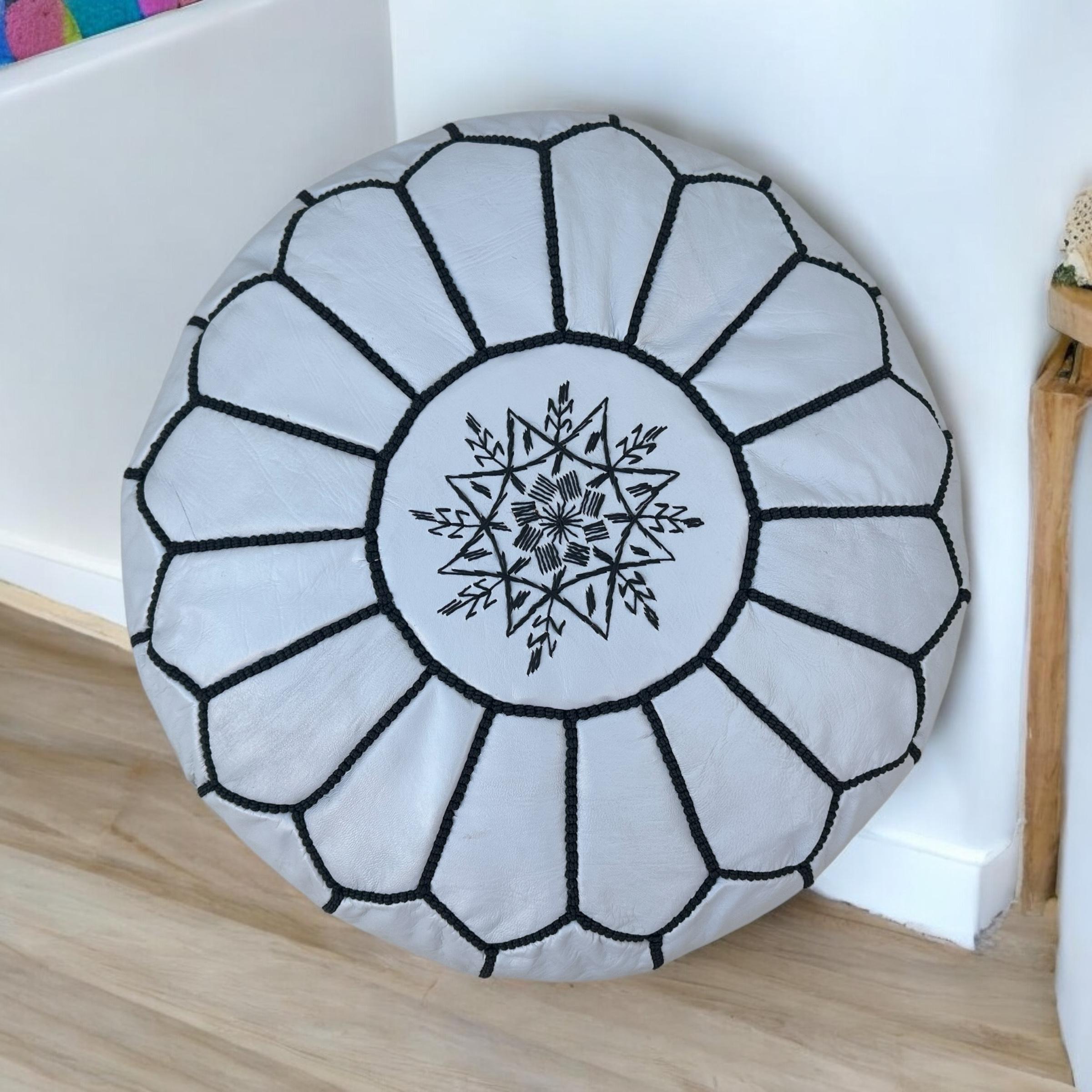 Moroccan POUF **70% OFF** with White Stitching Leather Pouf Ottoman Pouf Morrocan Leather Pouf Moroccan Pouffe, Home gifts, Wedding Gifts