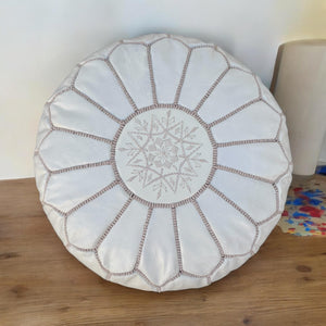 Moroccan POUF **70% OFF** with White Stitching Leather Pouf Ottoman Pouf Morrocan Leather Pouf Moroccan Pouffe, Home gifts, Wedding Gifts