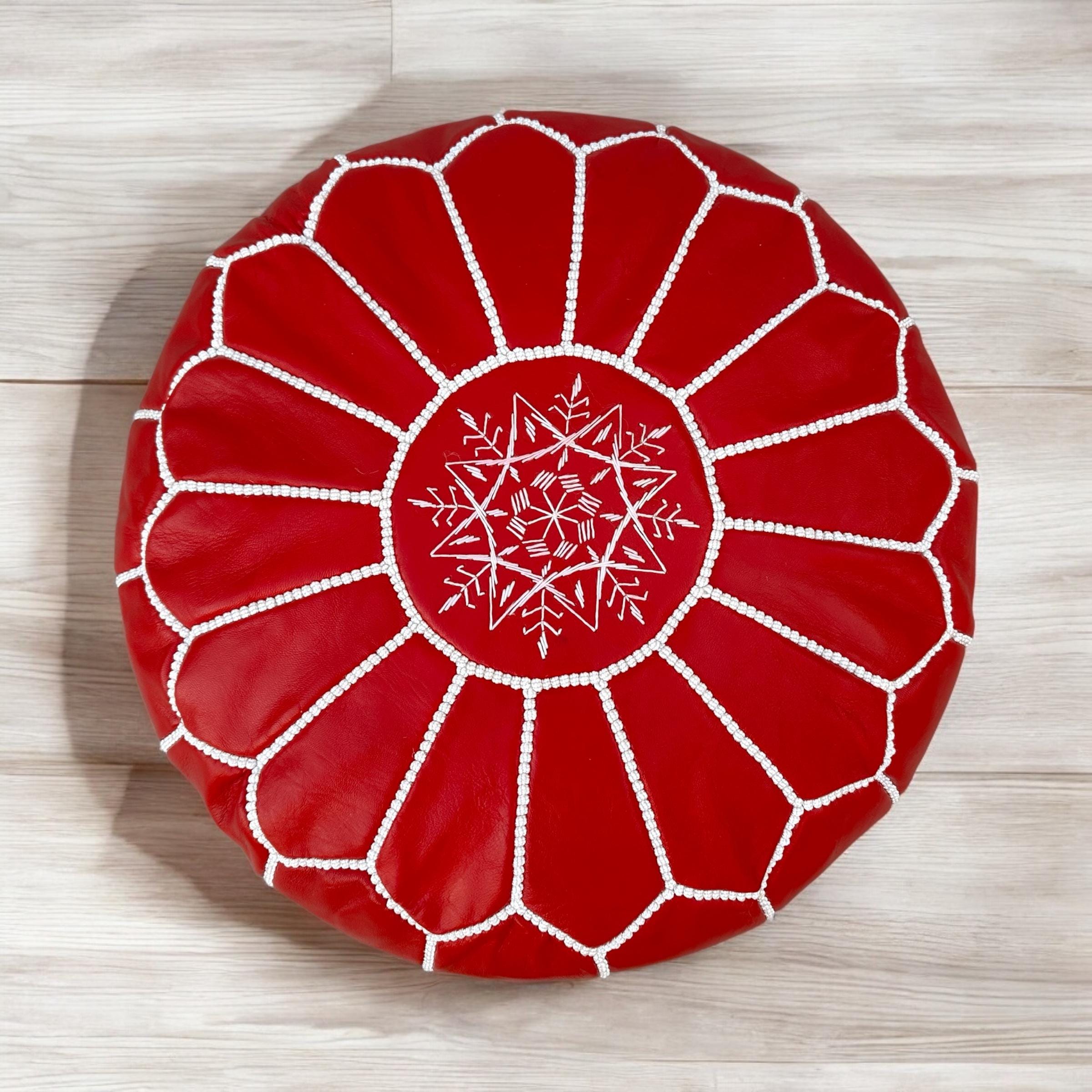 Moroccan POUF **70% OFF** with White Stitching Leather Pouf Ottoman Pouf Morrocan Leather Pouf Moroccan Pouffe, Home gifts, Wedding Gifts