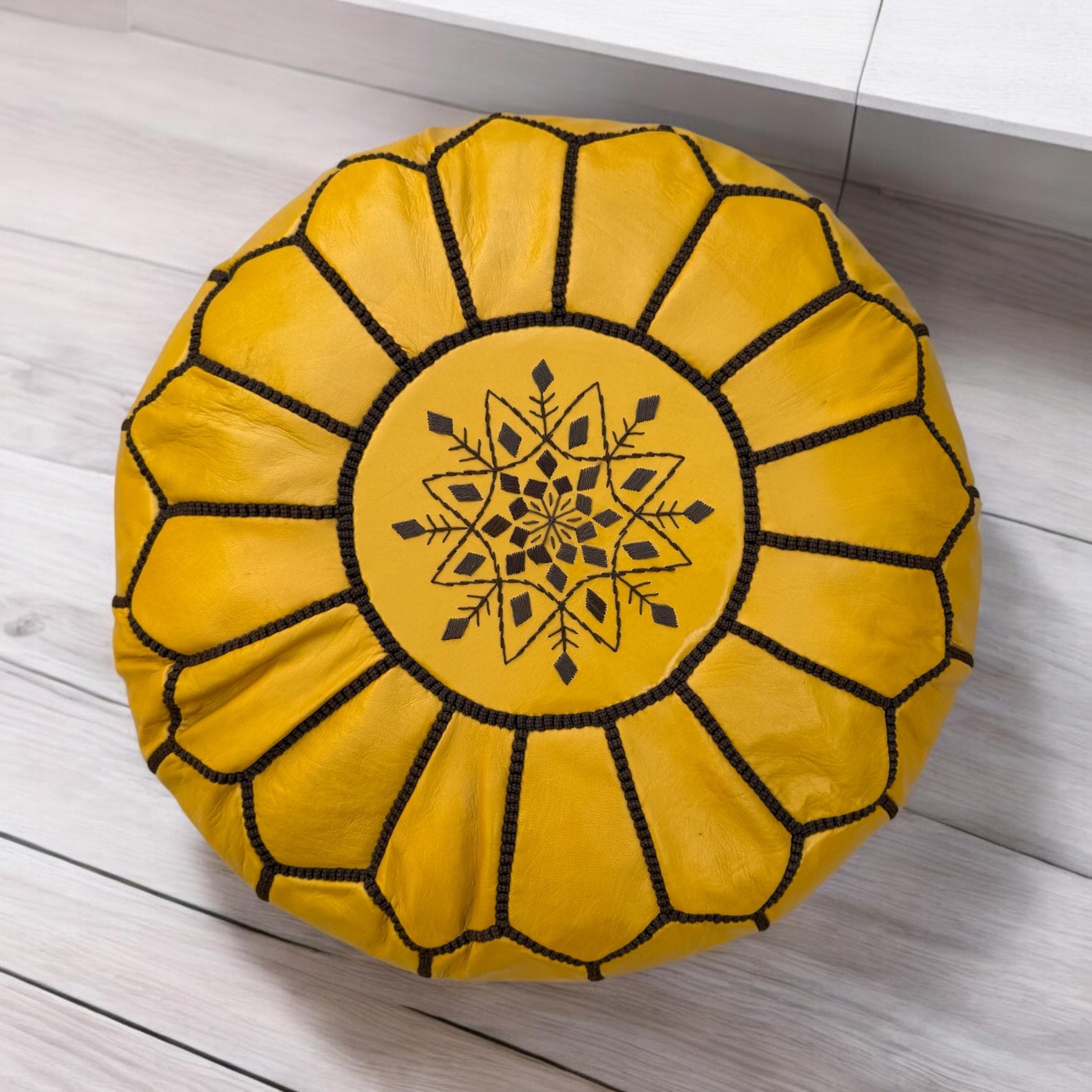 Moroccan POUF **70% OFF** with White Stitching Leather Pouf Ottoman Pouf Morrocan Leather Pouf Moroccan Pouffe, Home gifts, Wedding Gifts