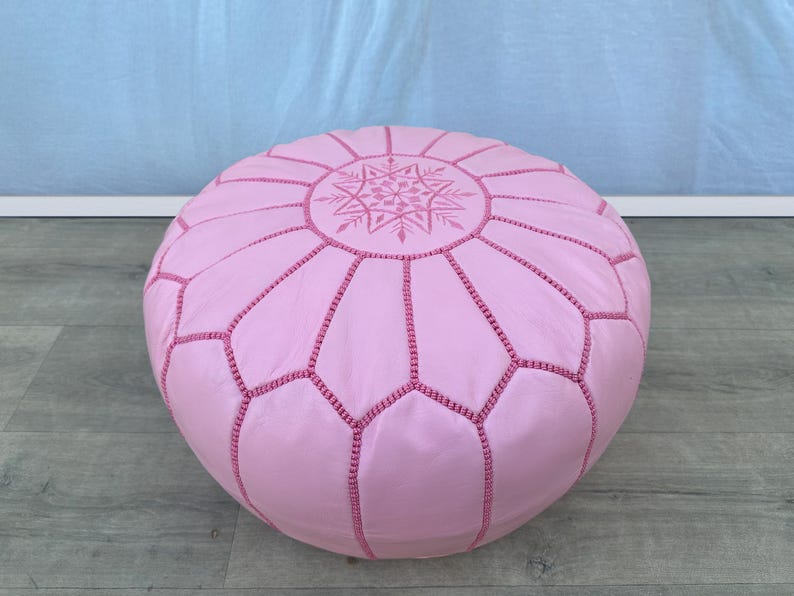 Moroccan POUF **70% OFF** with White Stitching Leather Pouf Ottoman Pouf Morrocan Leather Pouf Moroccan Pouffe, Home gifts, Wedding Gifts