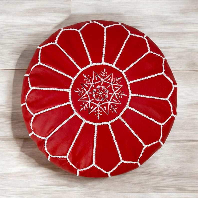 Moroccan POUF **70% OFF** with White Stitching Leather Pouf Ottoman Pouf Morrocan Leather Pouf Moroccan Pouffe, Home gifts, Wedding Gifts
