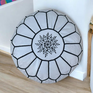 Moroccan POUF **70% OFF** with White Stitching Leather Pouf Ottoman Pouf Morrocan Leather Pouf Moroccan Pouffe, Home gifts, Wedding Gifts
