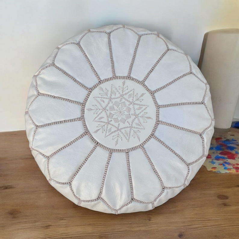 Moroccan POUF **70% OFF** with White Stitching Leather Pouf Ottoman Pouf Morrocan Leather Pouf Moroccan Pouffe, Home gifts, Wedding Gifts