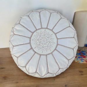 Moroccan POUF **70% OFF** with White Stitching Leather Pouf Ottoman Pouf Morrocan Leather Pouf Moroccan Pouffe, Home gifts, Wedding Gifts