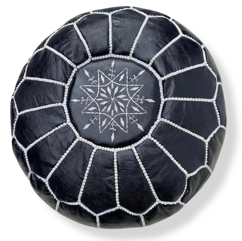 Moroccan POUF **70% OFF** with White Stitching Leather Pouf Ottoman Pouf Morrocan Leather Pouf Moroccan Pouffe, Home gifts, Wedding Gifts
