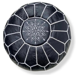 Moroccan POUF **70% OFF** with White Stitching Leather Pouf Ottoman Pouf Morrocan Leather Pouf Moroccan Pouffe, Home gifts, Wedding Gifts