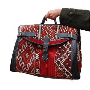 Handwoven Leather Duffle, Unisex Boho Travel Bag, Vintage Carpet Overnight Tote, Handmade Kilim Duffle Bag uni
