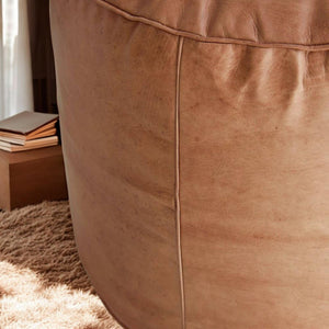 Round Moroccan Leather Pouf, Handmade Leather Footstool Pouf, Tan Leather hassock Ottoman Coffee Table Pouf, Unstaffed Pouf