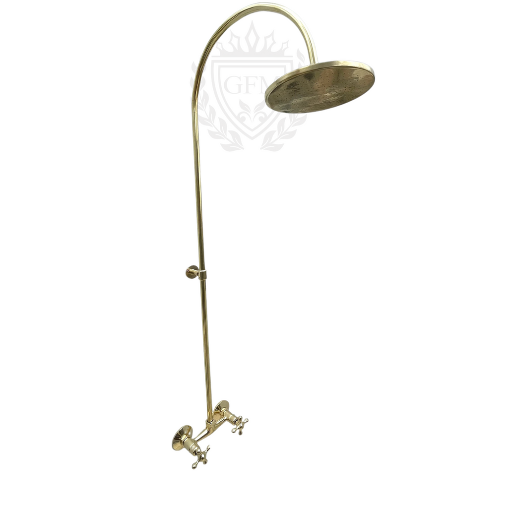 Unlacquered Brass Outdoor Shower System with Tub Filler | Handmade Moroccan Solid Brass Fixture

