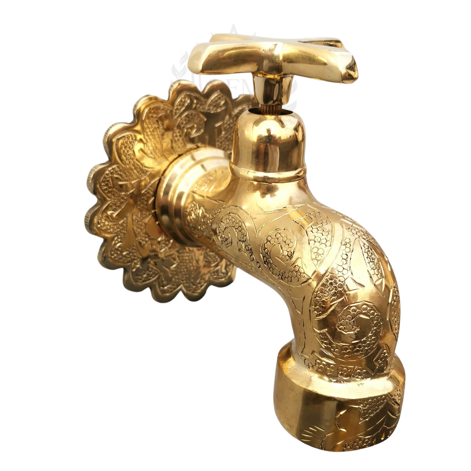 Unlacquered brass bathroom faucet, Antique brass faucet with cross handles, Handmade Moroccan faucet, Vintage-inspired faucet, Brass water tap, Solid brass faucet, Bohemian bathroom sink tap, Close-up of Moroccan faucet, Brass faucet installation