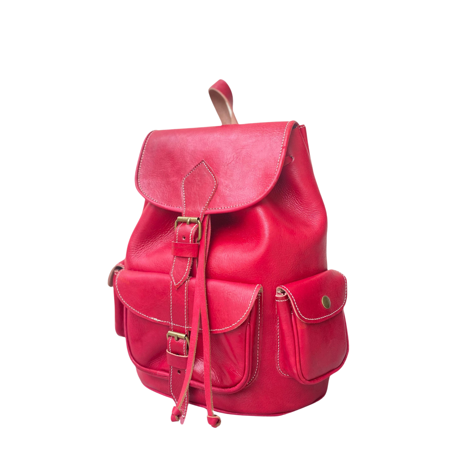 Moroccan Leather Backpack in Red Full-Grain Cowhide