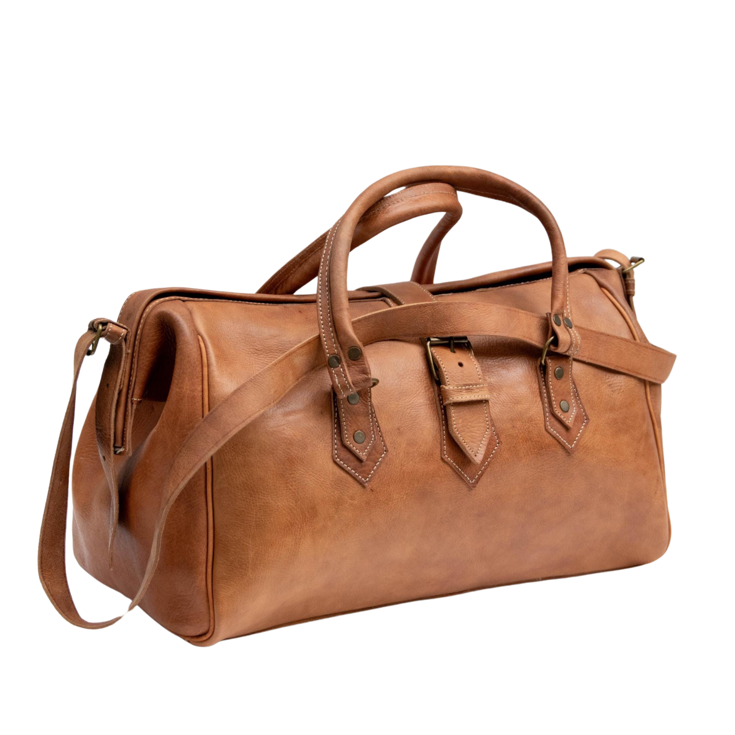 Moroccan Leather Weekender Bag Style Duffel with Adjustable Strap