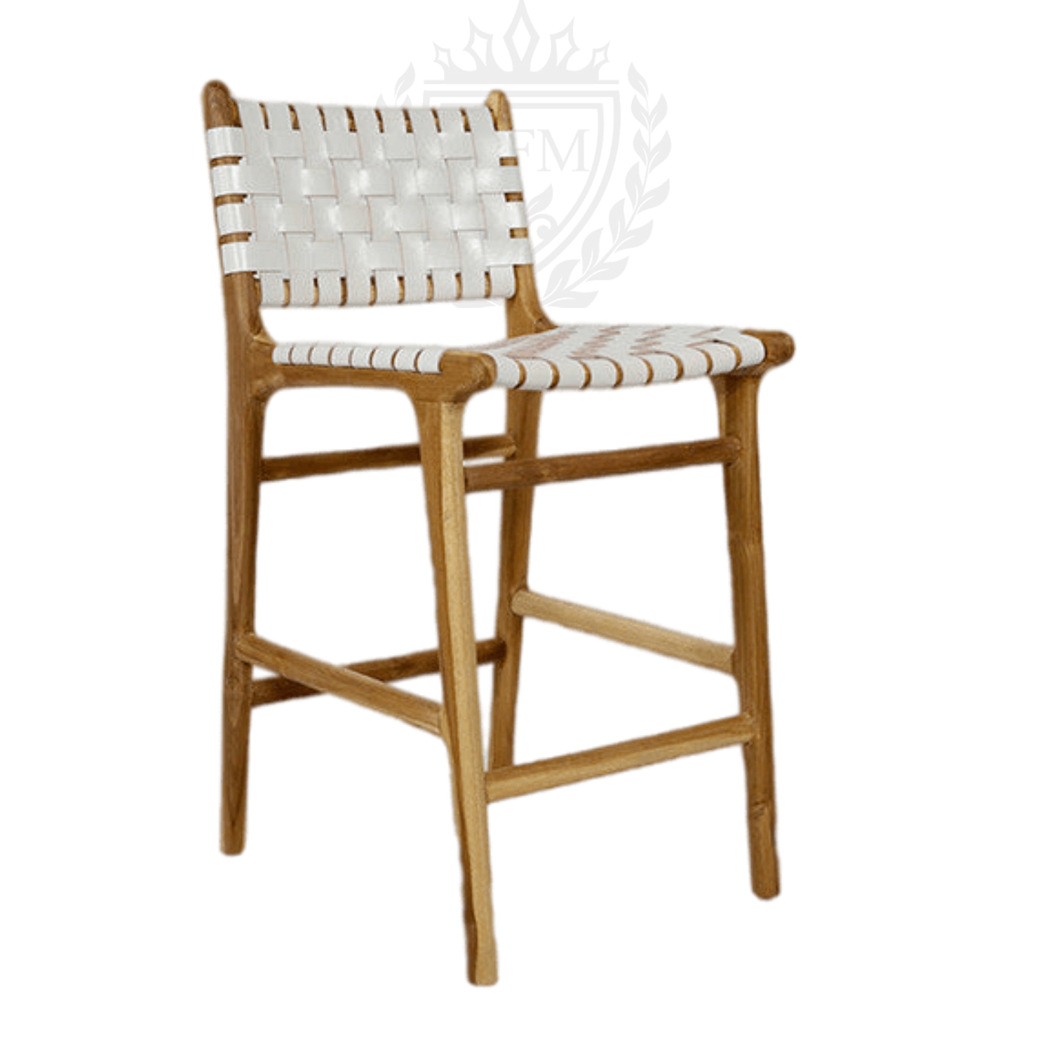 Handcrafted Wood and Genuine Leather Woven Bar Chair | Moroccan Artisanal Design