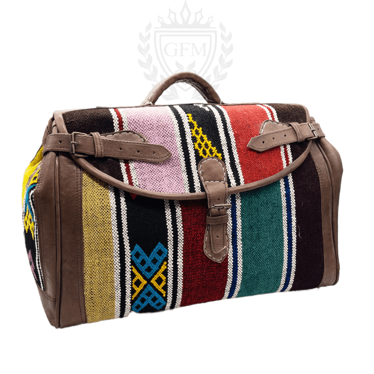 Unisex Duffel Bag with Kilim Accent - Handmade Boho Travel Bag