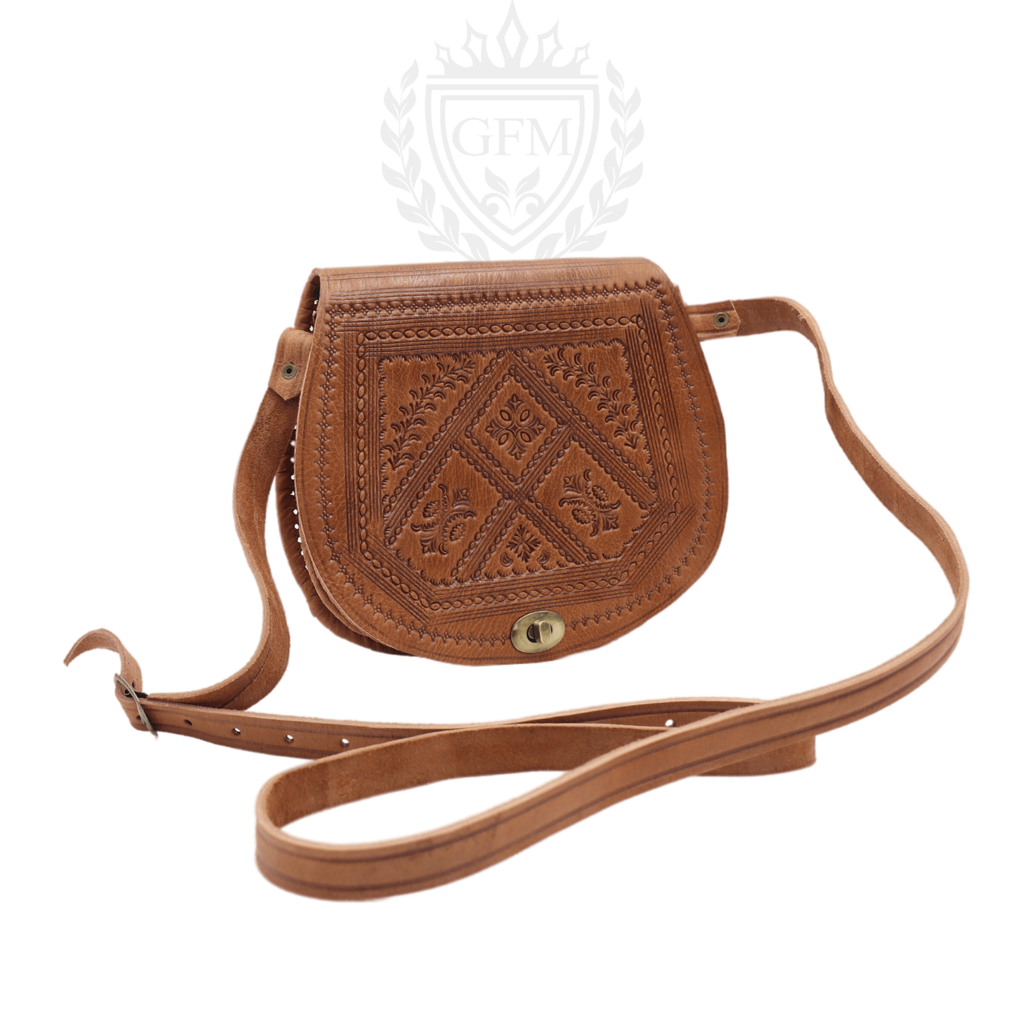 Handcrafted Leather Crossbody Bag in Camel Color