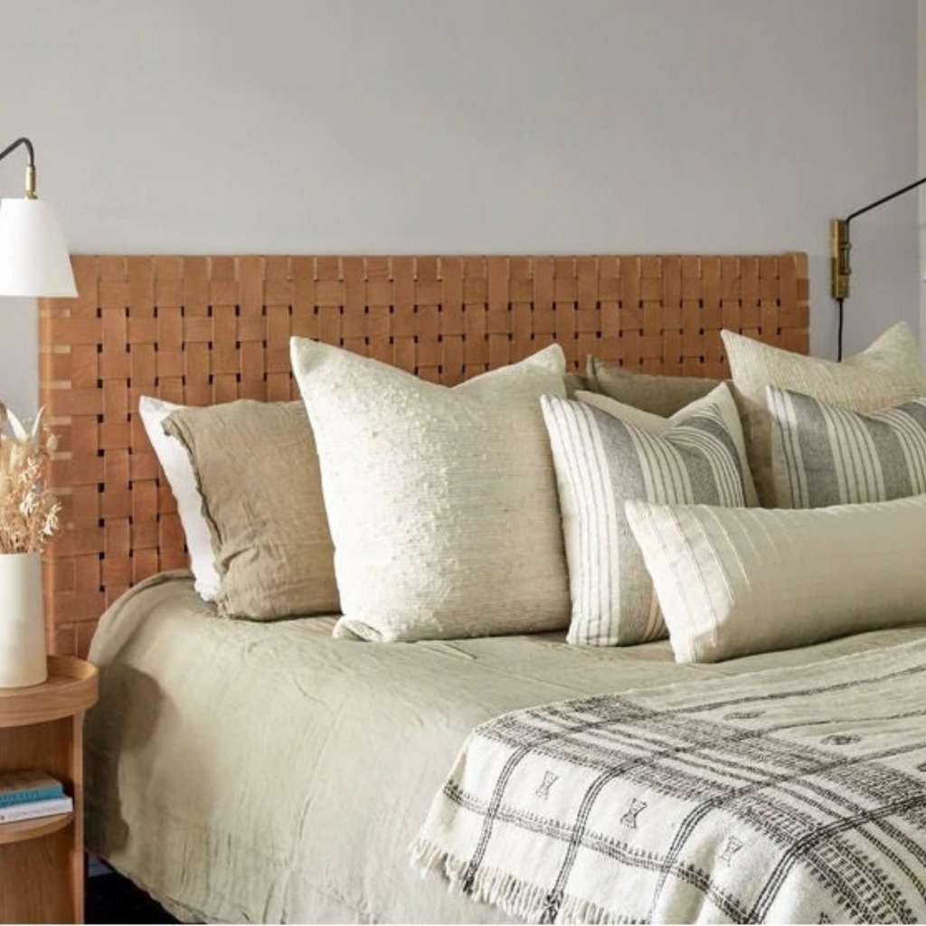 Woven Leather Strap Headboard - Naturally Stunning Wall Hanging Boho Headboard - Handmade Leather and Wood - King/Queen Size