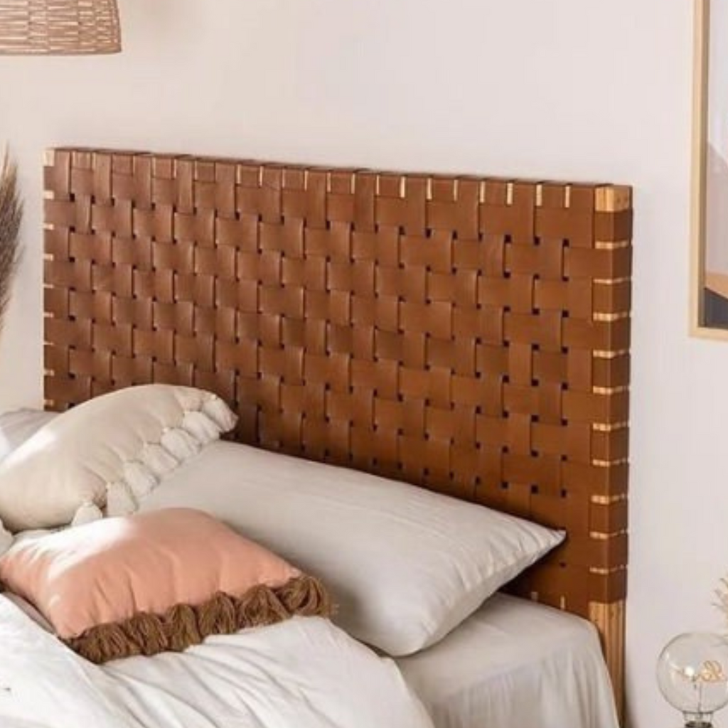 Handmade Woven Leather Strap Headboard - Boho Chic Wall Hanging Headboard - King/Queen Size