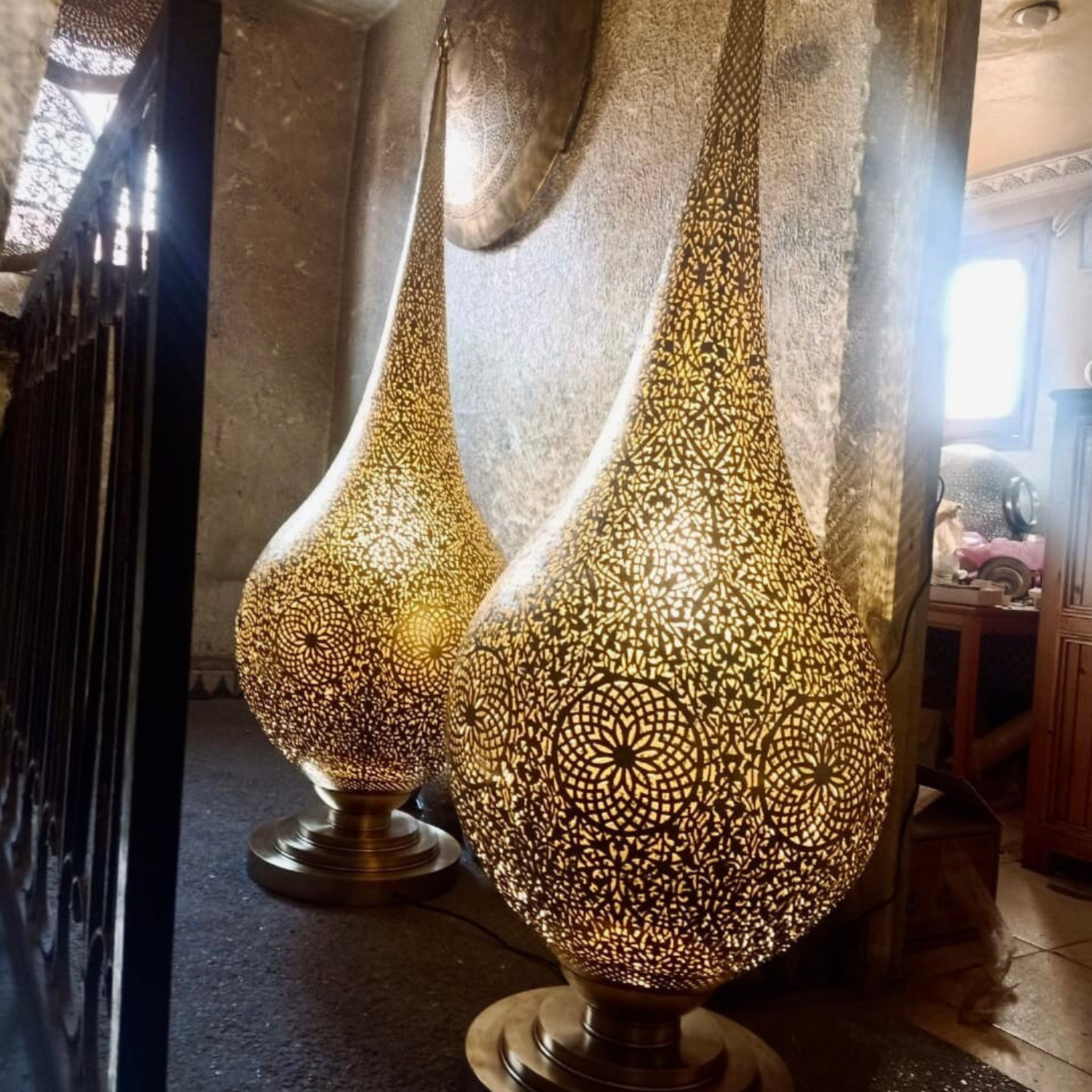 59" Brass Floor Lamp - Moroccan Handmade, Vintage Lighting Style - Brass Table Lamp