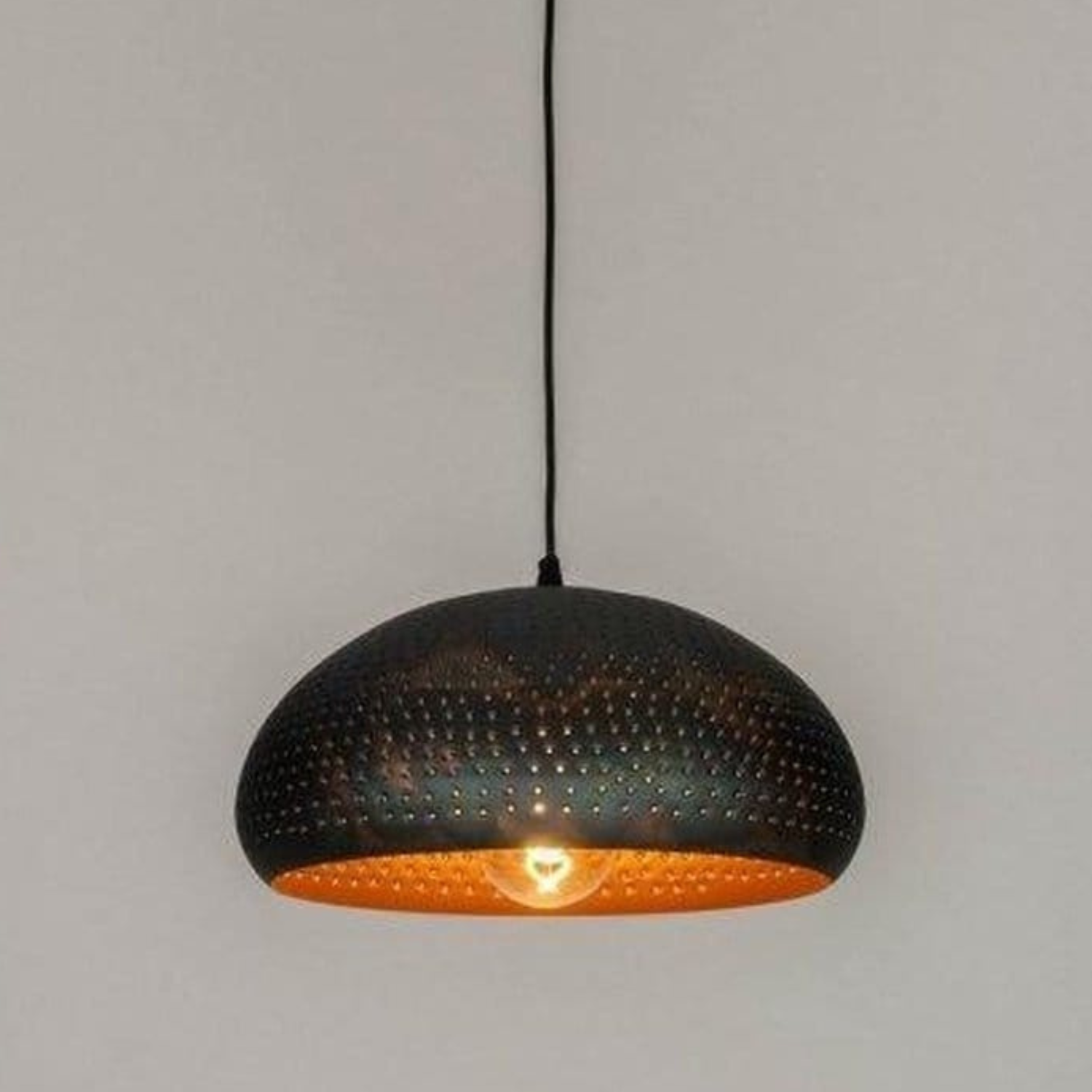 Industrial Black Suspension Lamp - Atmospheric Effect - Warm Golden Interior - LED Compatible
