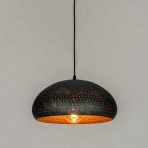 Industrial Black Suspension Lamp - Atmospheric Effect - Warm Golden Interior - LED Compatible