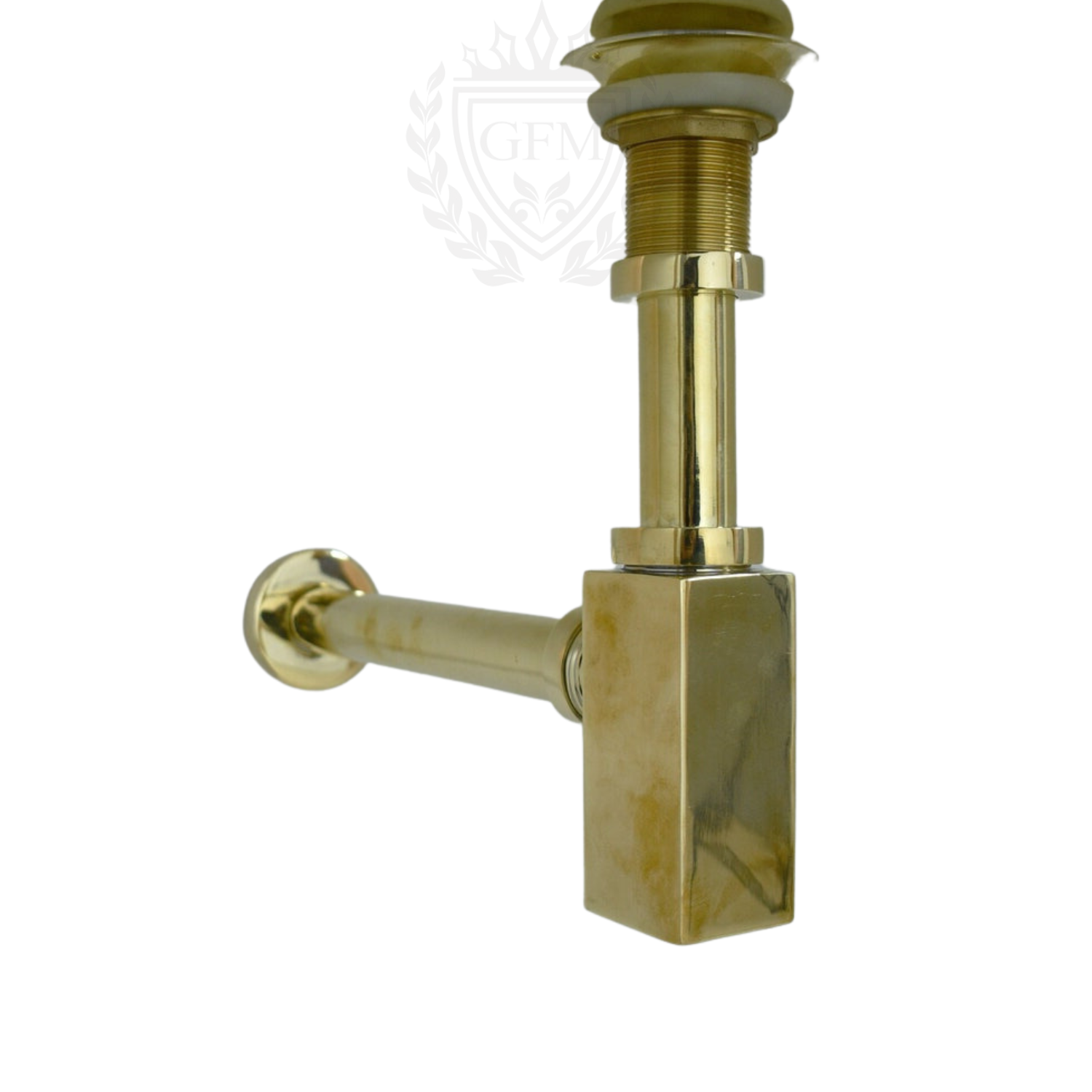 Solid Unlacquered Brass P-Trap and Sink Stopper - Handmade Push-Up Button Drain