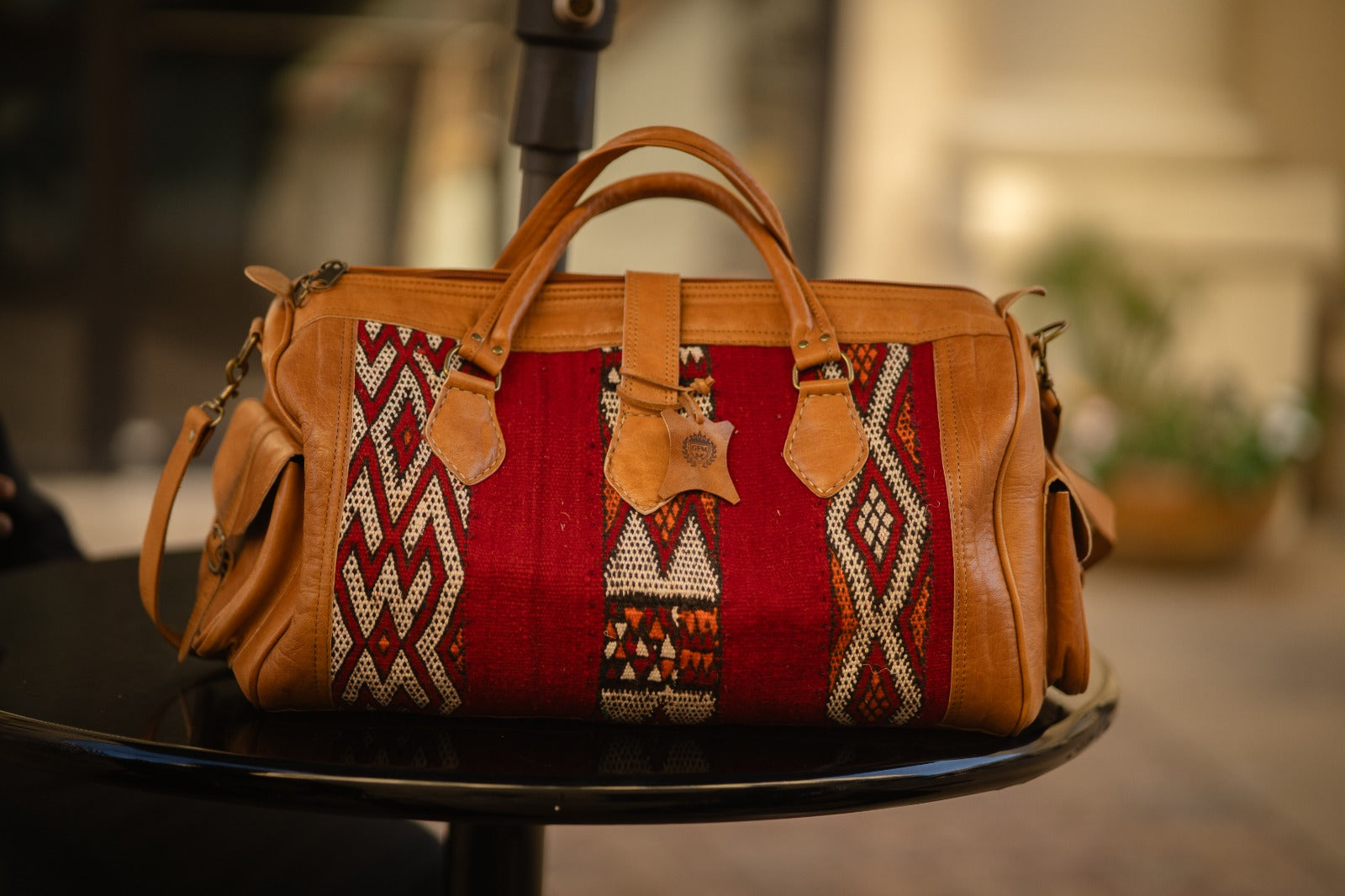 Unique Kilim Leather Travel Bag, Kilim Duffel Bags
