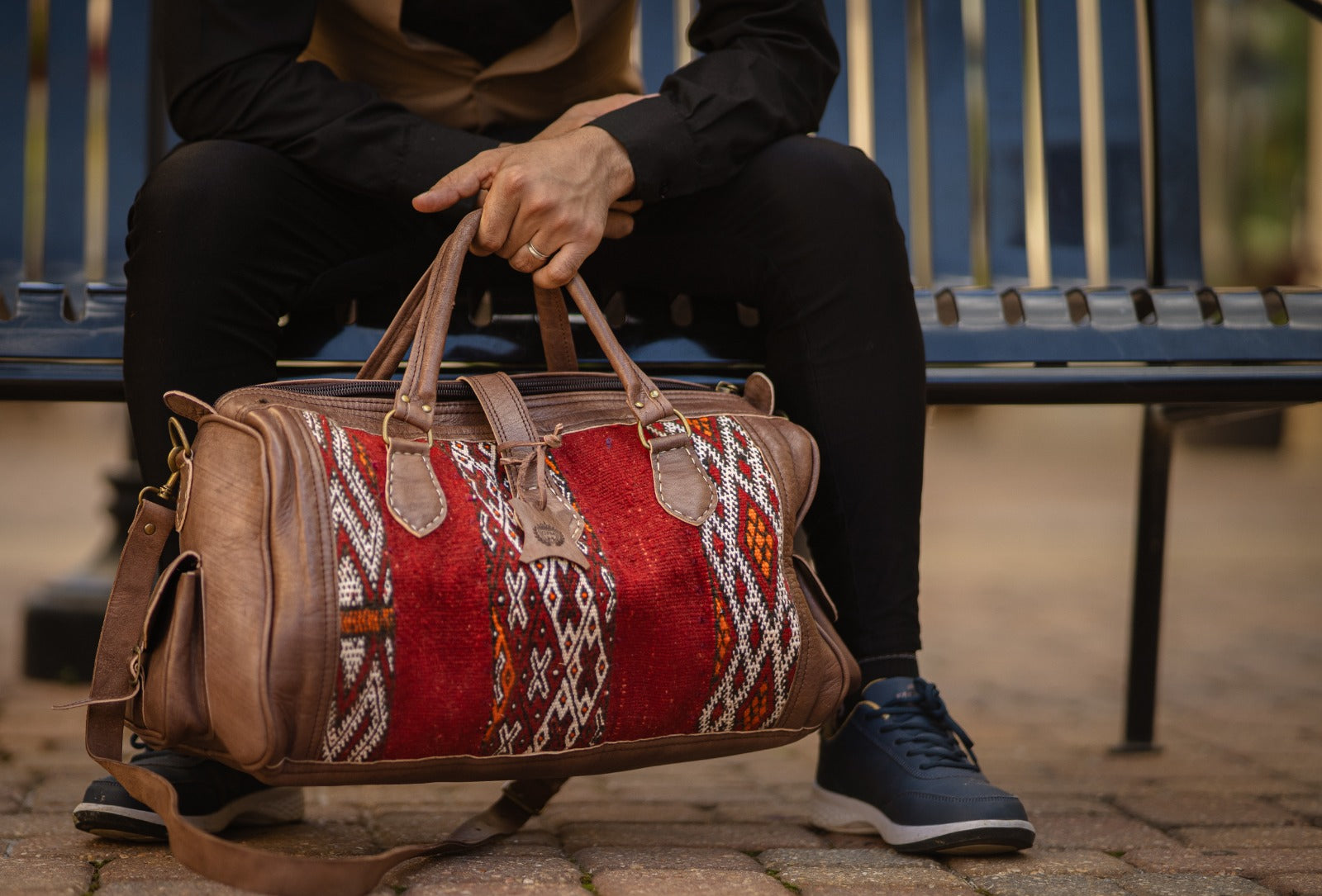 Unique Kilim Leather Travel Bag, Kilim Duffel Bags