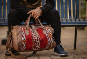 Unique Kilim Leather Travel Bag, Kilim Duffel Bags