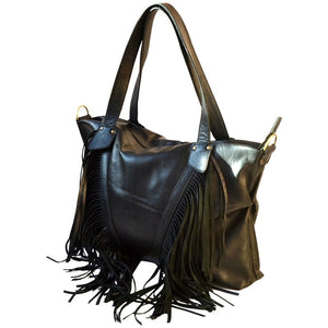 Black Fringe purse ,Leather Hobo Purse, Leather Tote Bag