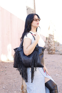 Leather Fringe Tote Bag - Boho Western Crossbody Bag - Festival Fringe Handbag - Coachella Inspired Shoulder Bag - Handmade bag Gift for Her