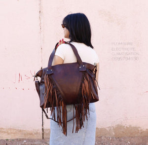 Leather Fringe Tote Bag - Boho Western Crossbody Bag - Festival Fringe Handbag - Coachella Inspired Shoulder Bag - Handmade bag Gift for Her