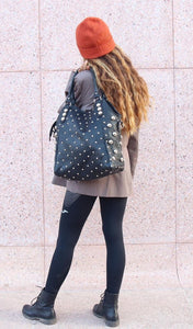 Dot Studded tote bag, Studded leather handbag, Polka dot Studded tote bag, Moroccan Black leather studded bag, gothic rivets Leather Bag