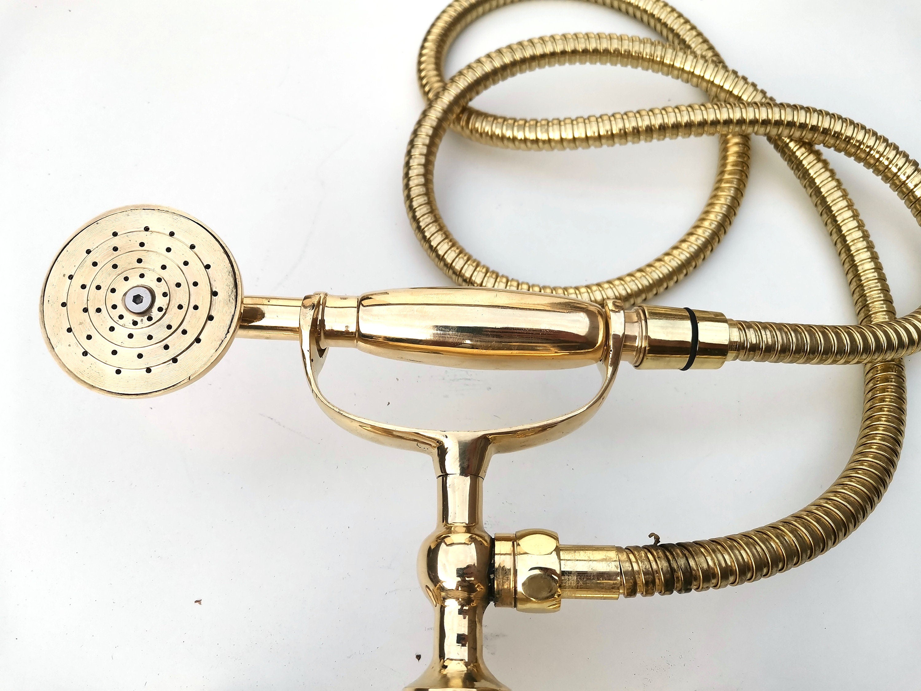 Unlacquered Brass Shower System with Telephone Handheld | Wall Mounted Vintage Brass Shower Set