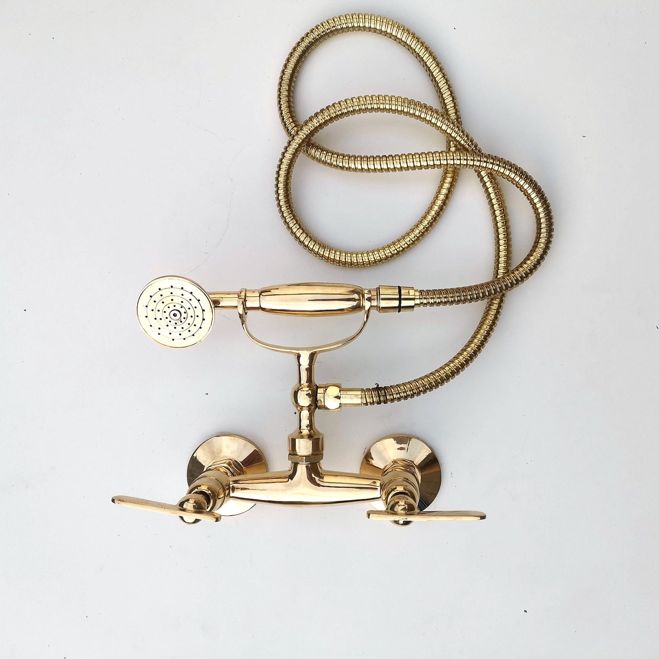 Unlacquered Brass Shower System with Telephone Handheld | Wall Mounted Vintage Brass Shower Set