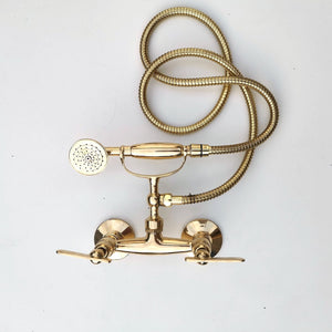 Unlacquered Brass Shower System with Telephone Handheld | Wall Mounted Vintage Brass Shower Set
