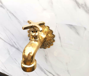 Antique Brass Faucet, Unlacquered Brass Tap, Bathroom Sink Faucet, Garden Brass Tap, Handmade Brass Faucet, Moroccan Brass Faucet, Boho Bathroom Decor, Eclectic Bathroom Accessories, Solid Brass Water Tap, Vintage Style Faucet, Countertop Brass Tap, Handmade Bathroom Fixtures, Rustic Brass Sink Tap, Brass Tap with Cross Handles, Artisan Bathroom Tap